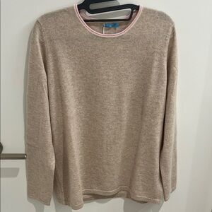 J. McLaughlin Tan Crewneck Sweater with Pink Trim